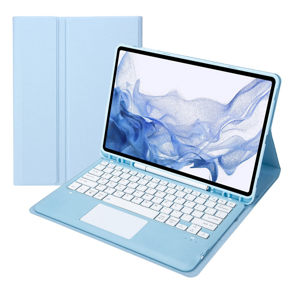 T800B-A For Samsung Galaxy Tab S8+ X800/S7 Plus T970/S7 FE T730 Removable Bluetooth Keyboard Case with TouchPad Anti-Scratch Protective Cover Stand Leather Case with Pencil Holder