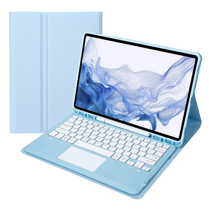 T800B-A For Samsung Galaxy Tab S8+ X800/S7 Plus T970/S7 FE T730 Removable Bluetooth Keyboard Case with TouchPad Anti-Scratch Protective Cover Stand Leather Case with Pencil Holder