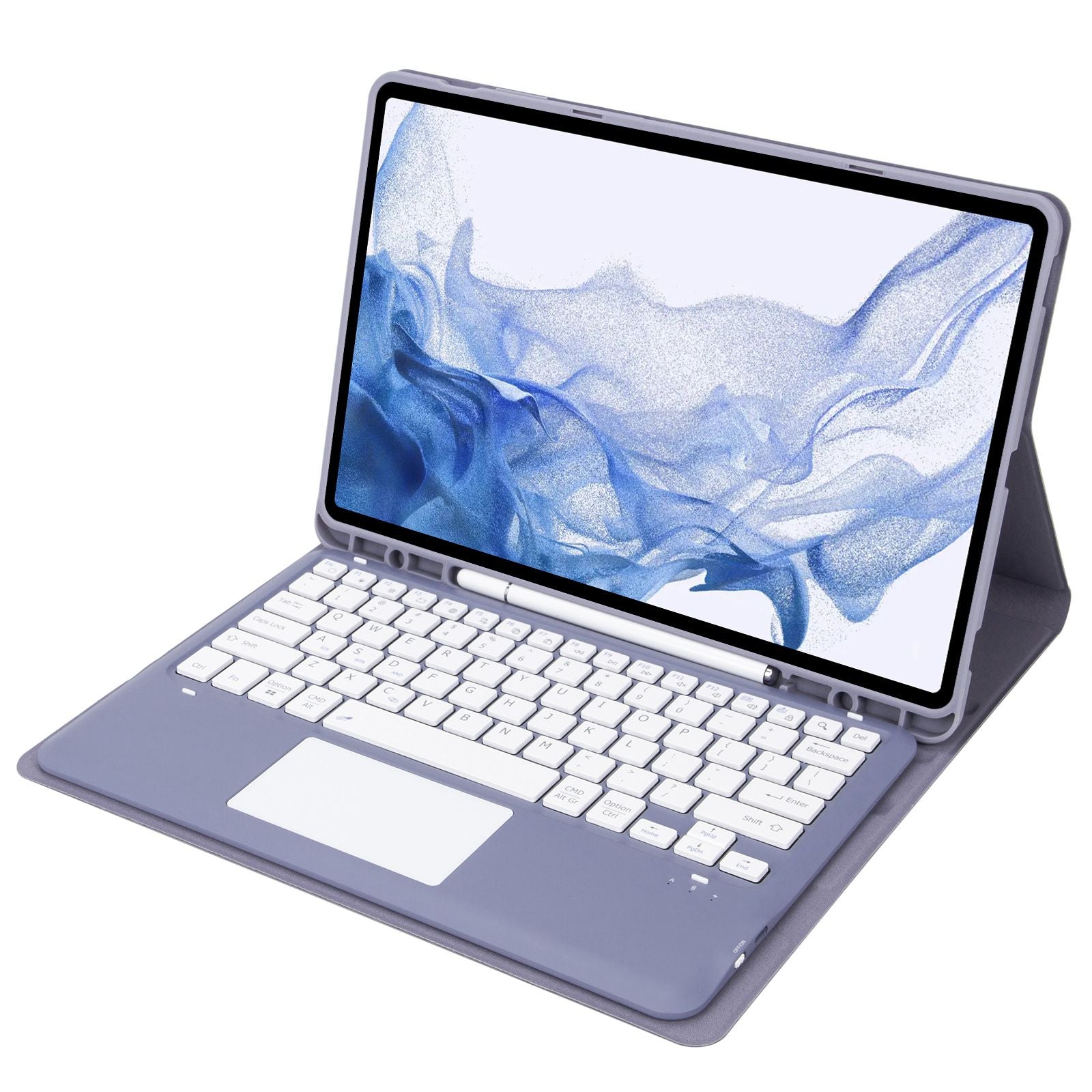 T800B-A For Samsung Galaxy Tab S8+ X800/S7 Plus T970/S7 FE T730 Removable Bluetooth Keyboard Case with TouchPad Anti-Scratch Protective Cover Stand Leather Case with Pencil Holder