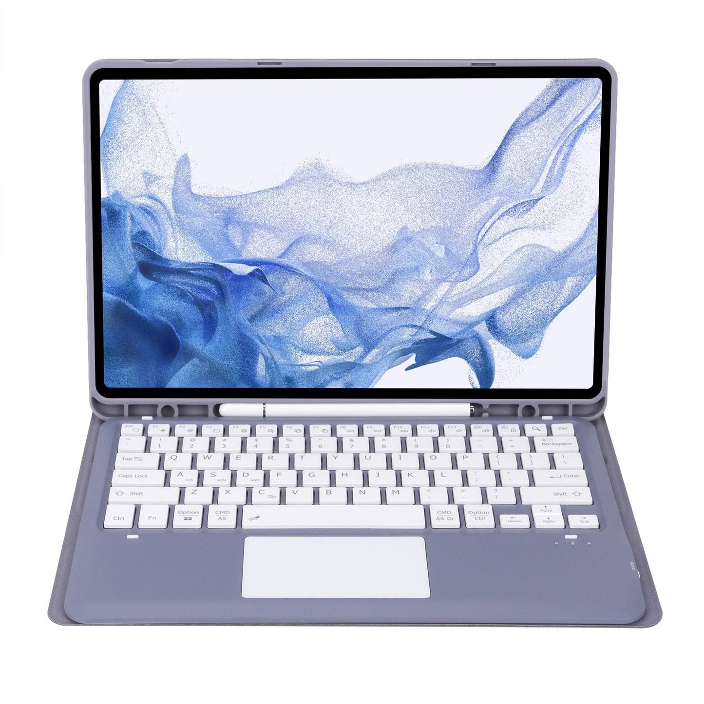 T800B-A For Samsung Galaxy Tab S8+ X800/S7 Plus T970/S7 FE T730 Removable Bluetooth Keyboard Case with TouchPad Anti-Scratch Protective Cover Stand Leather Case with Pencil Holder