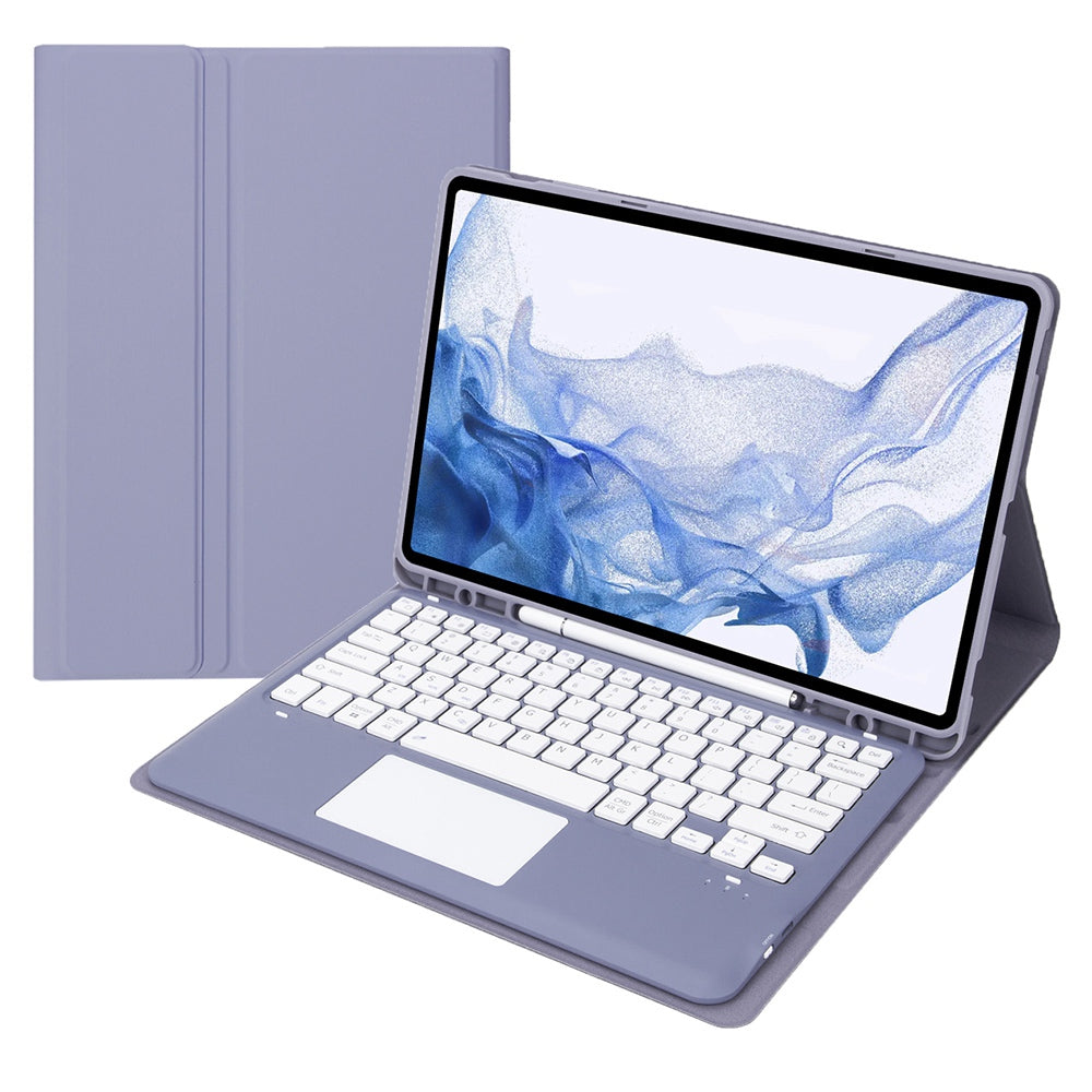 T800B-A For Samsung Galaxy Tab S8+ X800/S7 Plus T970/S7 FE T730 Removable Bluetooth Keyboard Case with TouchPad Anti-Scratch Protective Cover Stand Leather Case with Pencil Holder