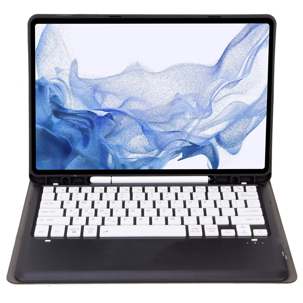 T800B For Samsung Galaxy Tab S8+ X800/S7 Plus T970/S7 FE T730 Anti-Scratch Protective Case Removable Bluetooth Keyboard Shockproof Stand Leather Case with Pencil Holder