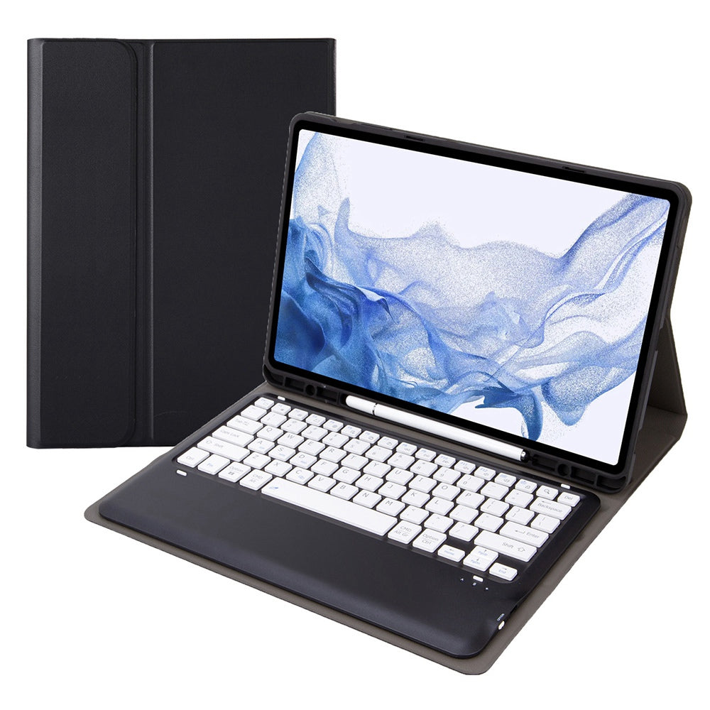 T800B For Samsung Galaxy Tab S8+ X800/S7 Plus T970/S7 FE T730 Anti-Scratch Protective Case Removable Bluetooth Keyboard Shockproof Stand Leather Case with Pencil Holder