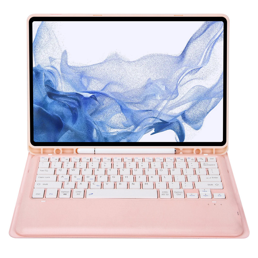T800B For Samsung Galaxy Tab S8+ X800/S7 Plus T970/S7 FE T730 Anti-Scratch Protective Case Removable Bluetooth Keyboard Shockproof Stand Leather Case with Pencil Holder