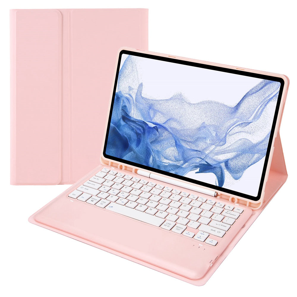 T800B For Samsung Galaxy Tab S8+ X800/S7 Plus T970/S7 FE T730 Anti-Scratch Protective Case Removable Bluetooth Keyboard Shockproof Stand Leather Case with Pencil Holder