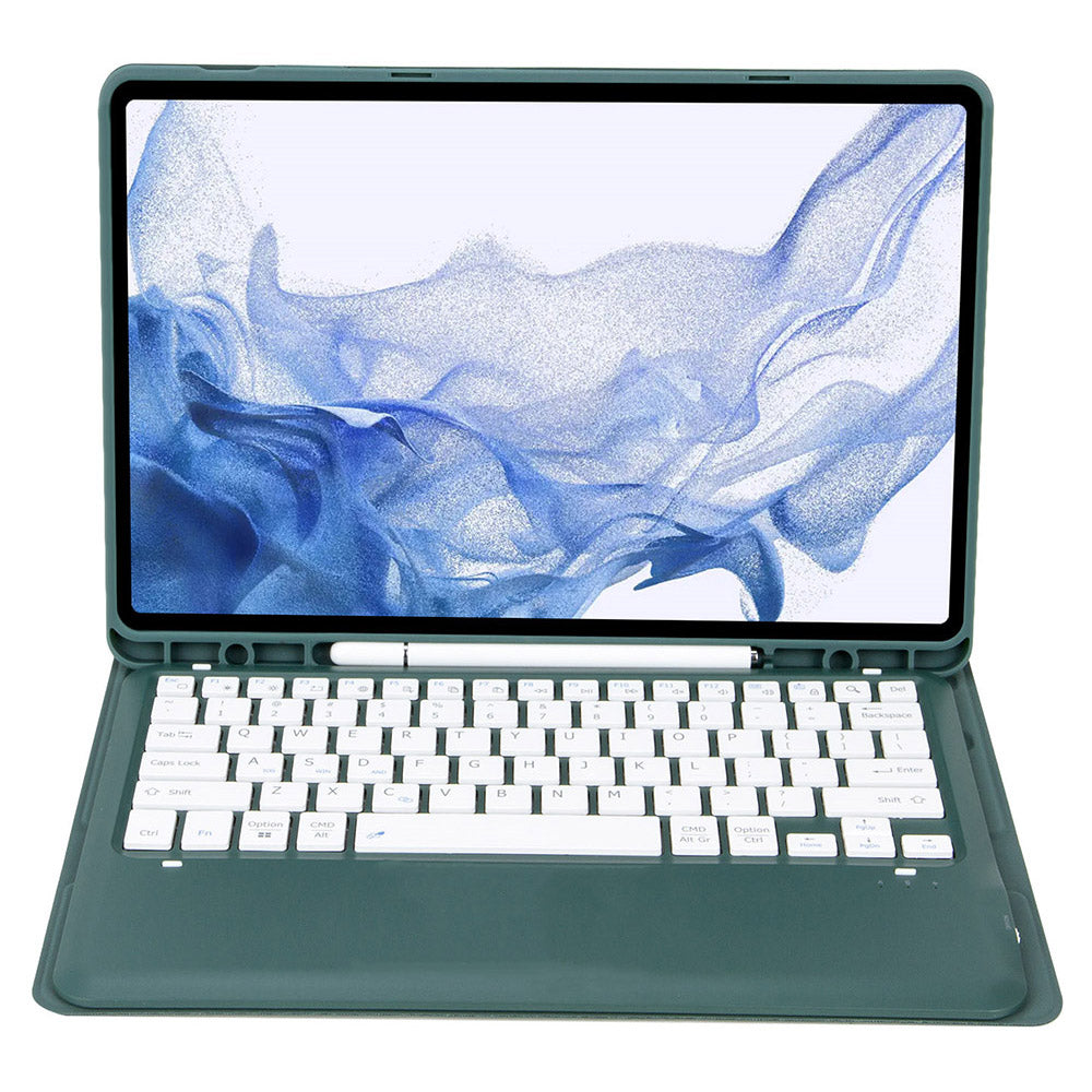 T800B For Samsung Galaxy Tab S8+ X800/S7 Plus T970/S7 FE T730 Anti-Scratch Protective Case Removable Bluetooth Keyboard Shockproof Stand Leather Case with Pencil Holder