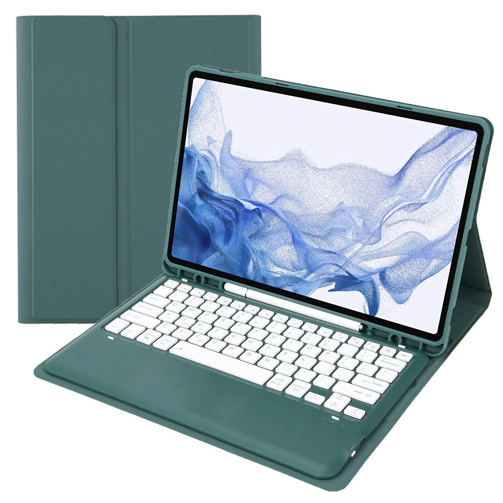 T800B For Samsung Galaxy Tab S8+ X800/S7 Plus T970/S7 FE T730 Anti-Scratch Protective Case Removable Bluetooth Keyboard Shockproof Stand Leather Case with Pencil Holder