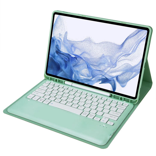 T800B For Samsung Galaxy Tab S8+ X800/S7 Plus T970/S7 FE T730 Anti-Scratch Protective Case Removable Bluetooth Keyboard Shockproof Stand Leather Case with Pencil Holder