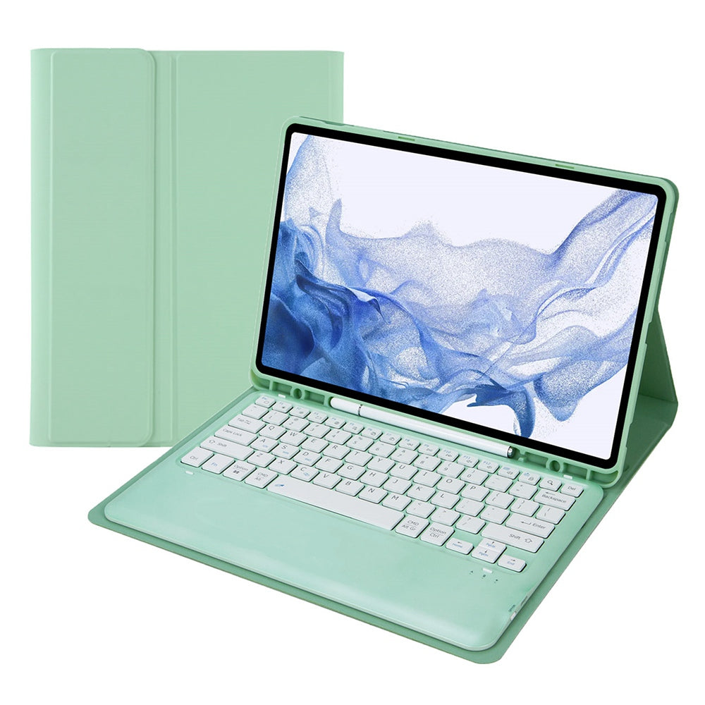 T800B For Samsung Galaxy Tab S8+ X800/S7 Plus T970/S7 FE T730 Anti-Scratch Protective Case Removable Bluetooth Keyboard Shockproof Stand Leather Case with Pencil Holder