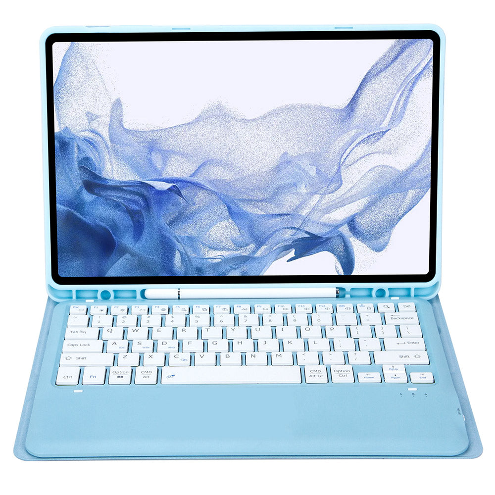 T800B For Samsung Galaxy Tab S8+ X800/S7 Plus T970/S7 FE T730 Anti-Scratch Protective Case Removable Bluetooth Keyboard Shockproof Stand Leather Case with Pencil Holder