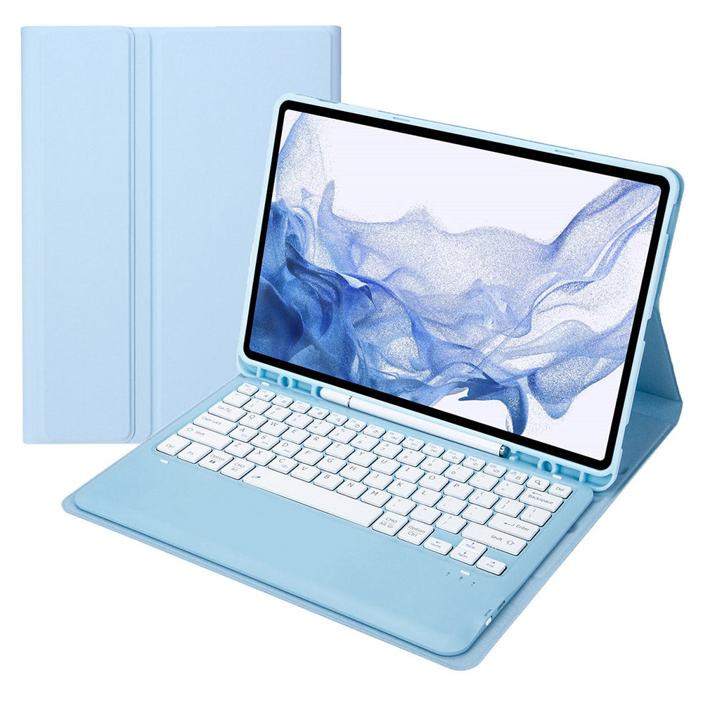 T800B For Samsung Galaxy Tab S8+ X800/S7 Plus T970/S7 FE T730 Anti-Scratch Protective Case Removable Bluetooth Keyboard Shockproof Stand Leather Case with Pencil Holder