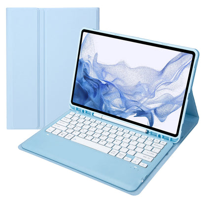 T800B For Samsung Galaxy Tab S8+ X800/S7 Plus T970/S7 FE T730 Anti-Scratch Protective Case Removable Bluetooth Keyboard Shockproof Stand Leather Case with Pencil Holder