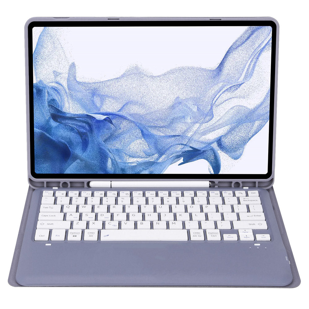 T800B For Samsung Galaxy Tab S8+ X800/S7 Plus T970/S7 FE T730 Anti-Scratch Protective Case Removable Bluetooth Keyboard Shockproof Stand Leather Case with Pencil Holder