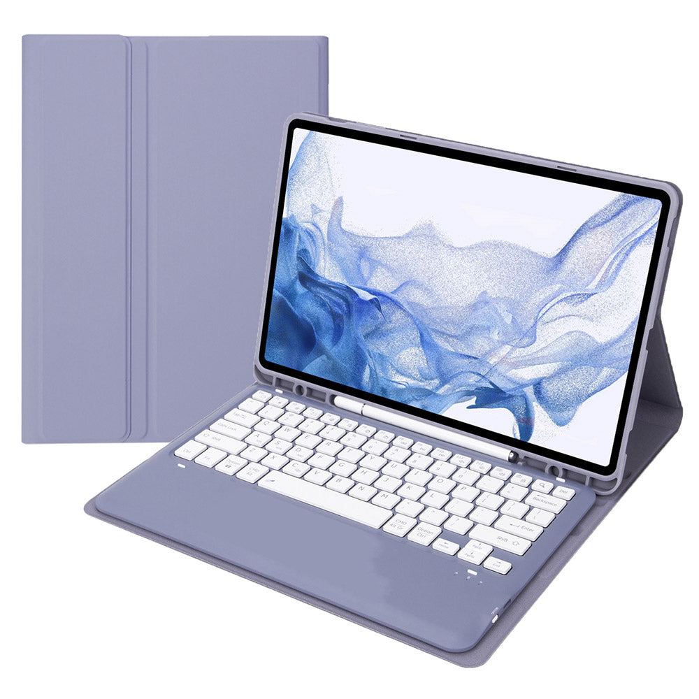 T800B For Samsung Galaxy Tab S8+ X800/S7 Plus T970/S7 FE T730 Anti-Scratch Protective Case Removable Bluetooth Keyboard Shockproof Stand Leather Case with Pencil Holder