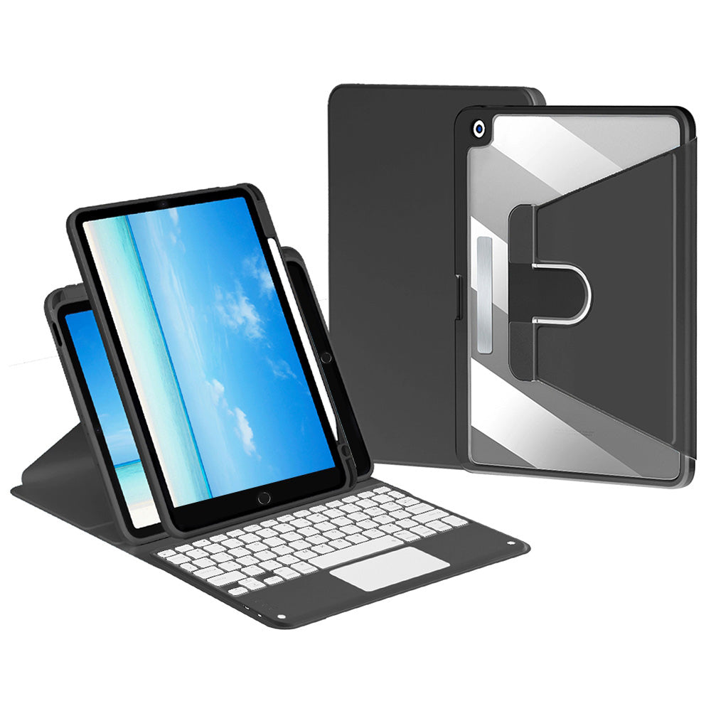 For iPad 10.2 (2021)/(2019)/(2020) Detachable Bluetooth Keyboard with TouchPad + Rotating Leather Protective Cover Case with Pencil Holder