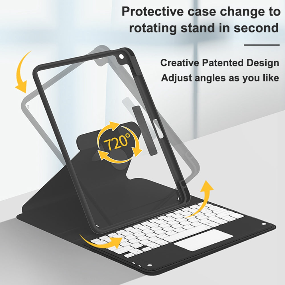 For iPad 10.2 (2021)/(2019)/(2020) Detachable Bluetooth Keyboard with TouchPad + Rotating Leather Protective Cover Case with Pencil Holder