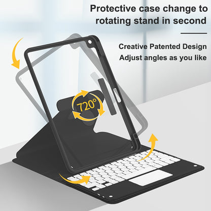 For iPad 10.2 (2021)/(2019)/(2020) Detachable Bluetooth Keyboard with TouchPad + Rotating Leather Protective Cover Case with Pencil Holder
