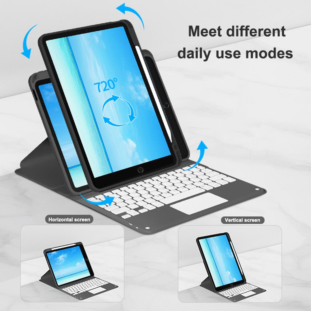 For iPad 10.2 (2021)/(2019)/(2020) Detachable Bluetooth Keyboard with TouchPad + Rotating Leather Protective Cover Case with Pencil Holder