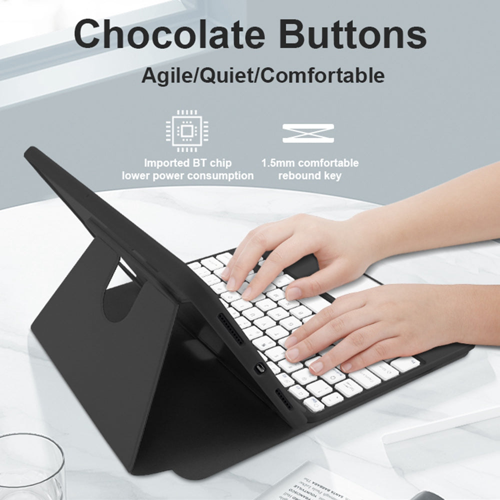 For iPad 10.2 (2021)/(2019)/(2020) Detachable Bluetooth Keyboard with TouchPad + Rotating Leather Protective Cover Case with Pencil Holder