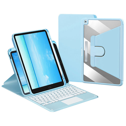 For iPad 10.2 (2021)/(2019)/(2020) Detachable Bluetooth Keyboard with TouchPad + Rotating Leather Protective Cover Case with Pencil Holder