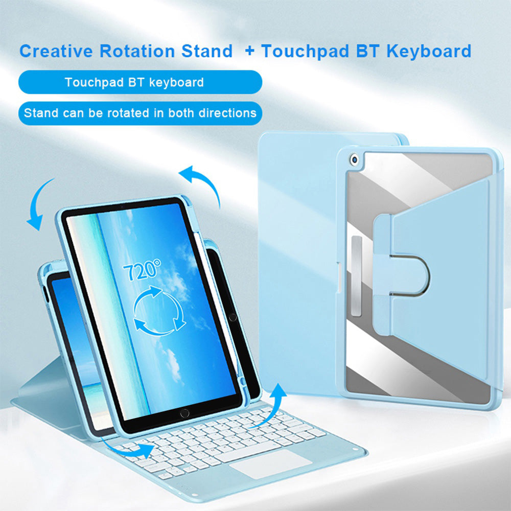 For iPad 10.2 (2021)/(2019)/(2020) Detachable Bluetooth Keyboard with TouchPad + Rotating Leather Protective Cover Case with Pencil Holder