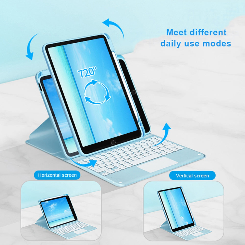 For iPad 10.2 (2021)/(2019)/(2020) Detachable Bluetooth Keyboard with TouchPad + Rotating Leather Protective Cover Case with Pencil Holder