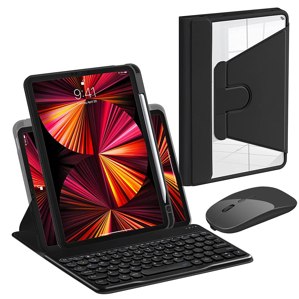 For iPad Air (2020)/(2022)/iPad Pro 11-inch (2018)/(2020)/(2021), X3 Round Keys Bluetooth Keyboard with Dual Mode Mouse + Rotating Stand Protective Case