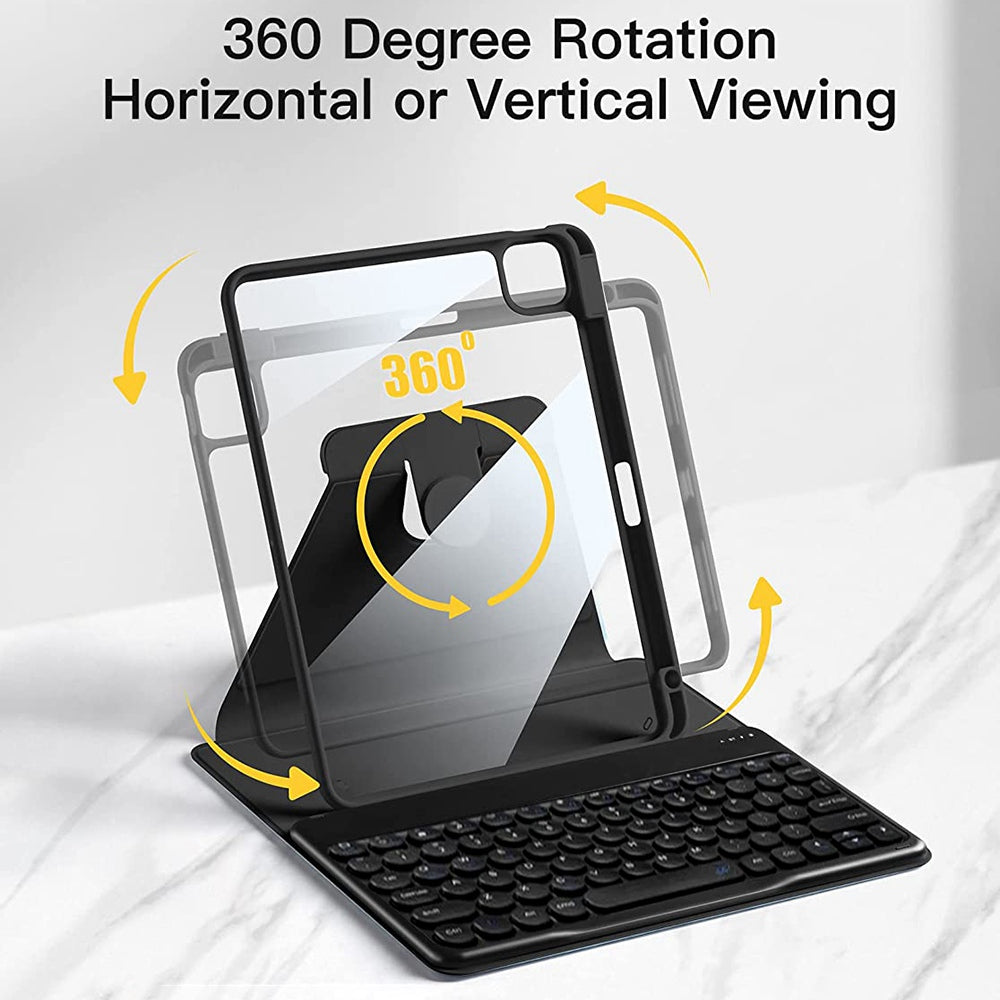 For iPad Air (2020)/(2022)/iPad Pro 11-inch (2018)/(2020)/(2021), X3 Round Keys Bluetooth Keyboard with Dual Mode Mouse + Rotating Stand Protective Case