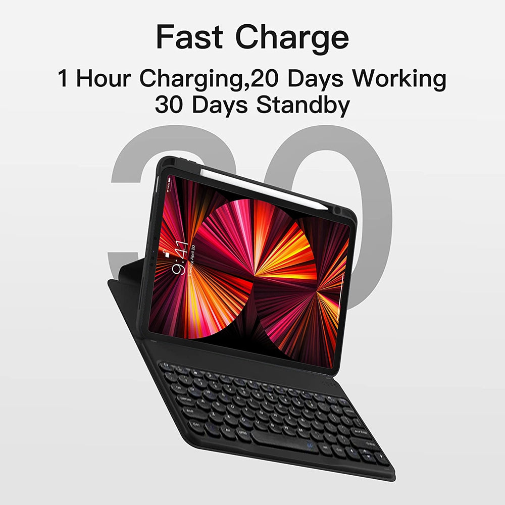 For iPad Air (2020)/(2022)/iPad Pro 11-inch (2018)/(2020)/(2021), X3 Round Keys Bluetooth Keyboard with Dual Mode Mouse + Rotating Stand Protective Case