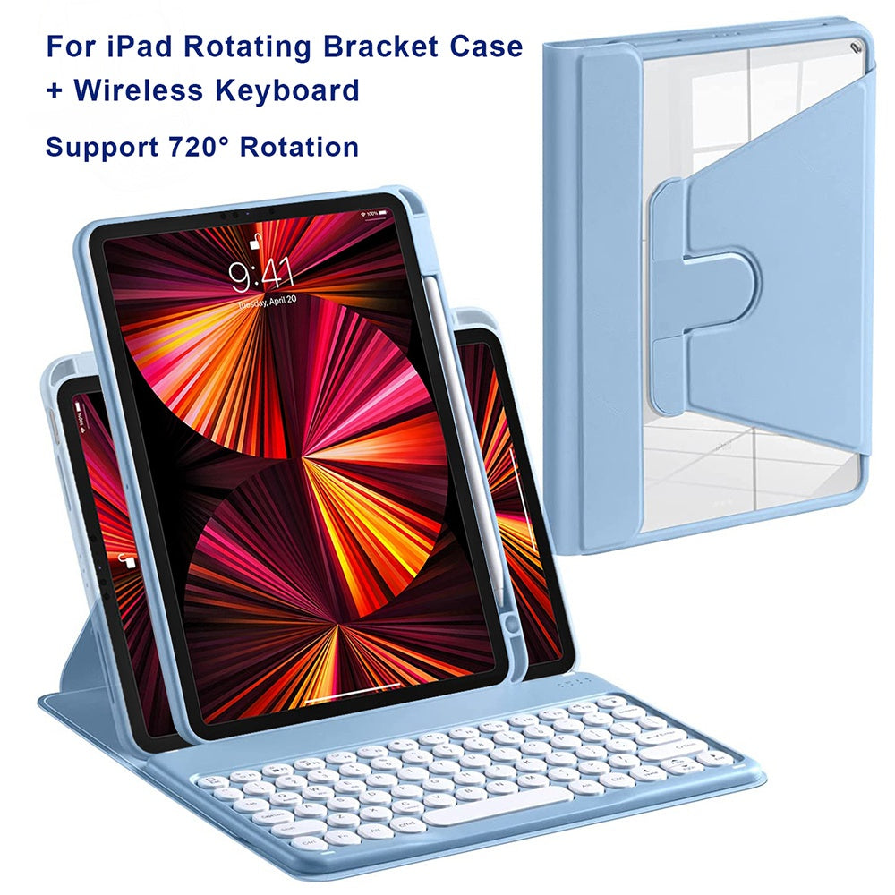 For iPad Air (2020)/(2022)/iPad Pro 11-inch (2018)/(2020)/(2021), X3 Round Keys Bluetooth Keyboard with Dual Mode Mouse + Rotating Stand Protective Case