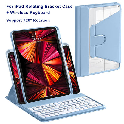 For iPad Air (2020)/(2022)/iPad Pro 11-inch (2018)/(2020)/(2021), X3 Round Keys Bluetooth Keyboard with Dual Mode Mouse + Rotating Stand Protective Case