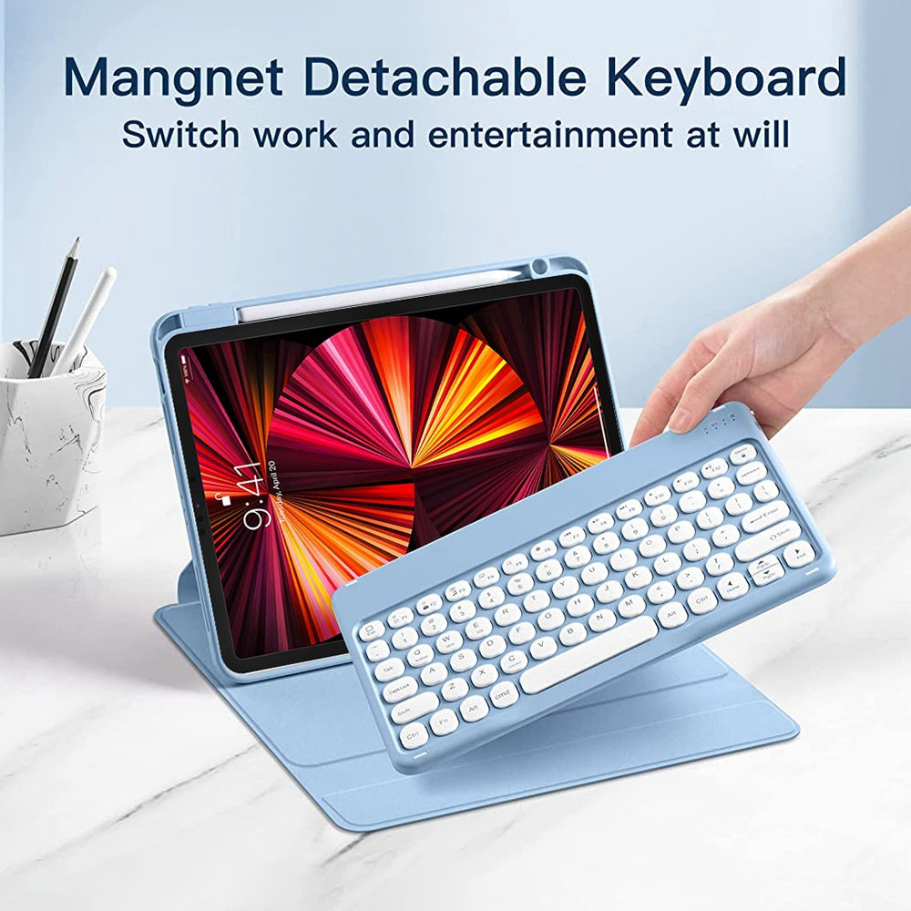 For iPad Air (2020)/(2022)/iPad Pro 11-inch (2018)/(2020)/(2021), X3 Round Keys Bluetooth Keyboard with Dual Mode Mouse + Rotating Stand Protective Case