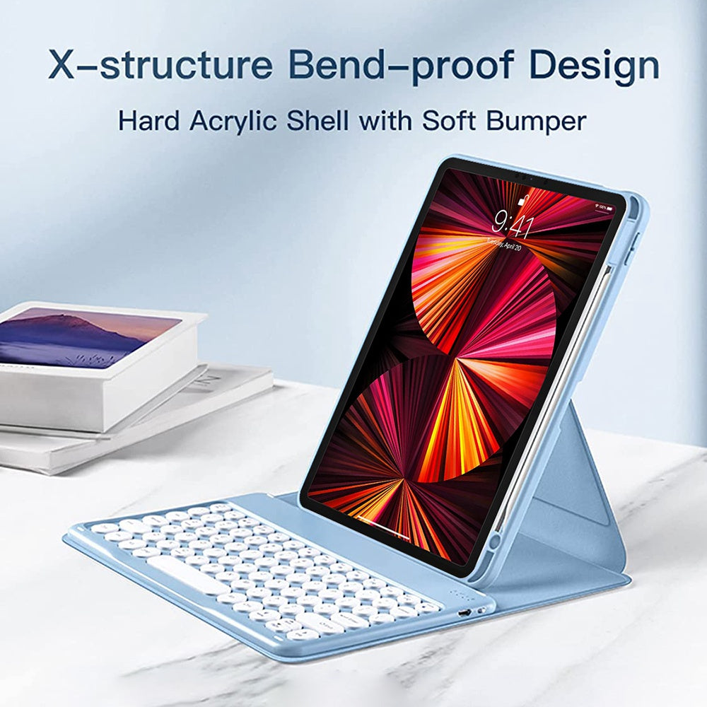 For iPad Air (2020)/(2022)/iPad Pro 11-inch (2018)/(2020)/(2021), X3 Round Keys Bluetooth Keyboard with Dual Mode Mouse + Rotating Stand Protective Case