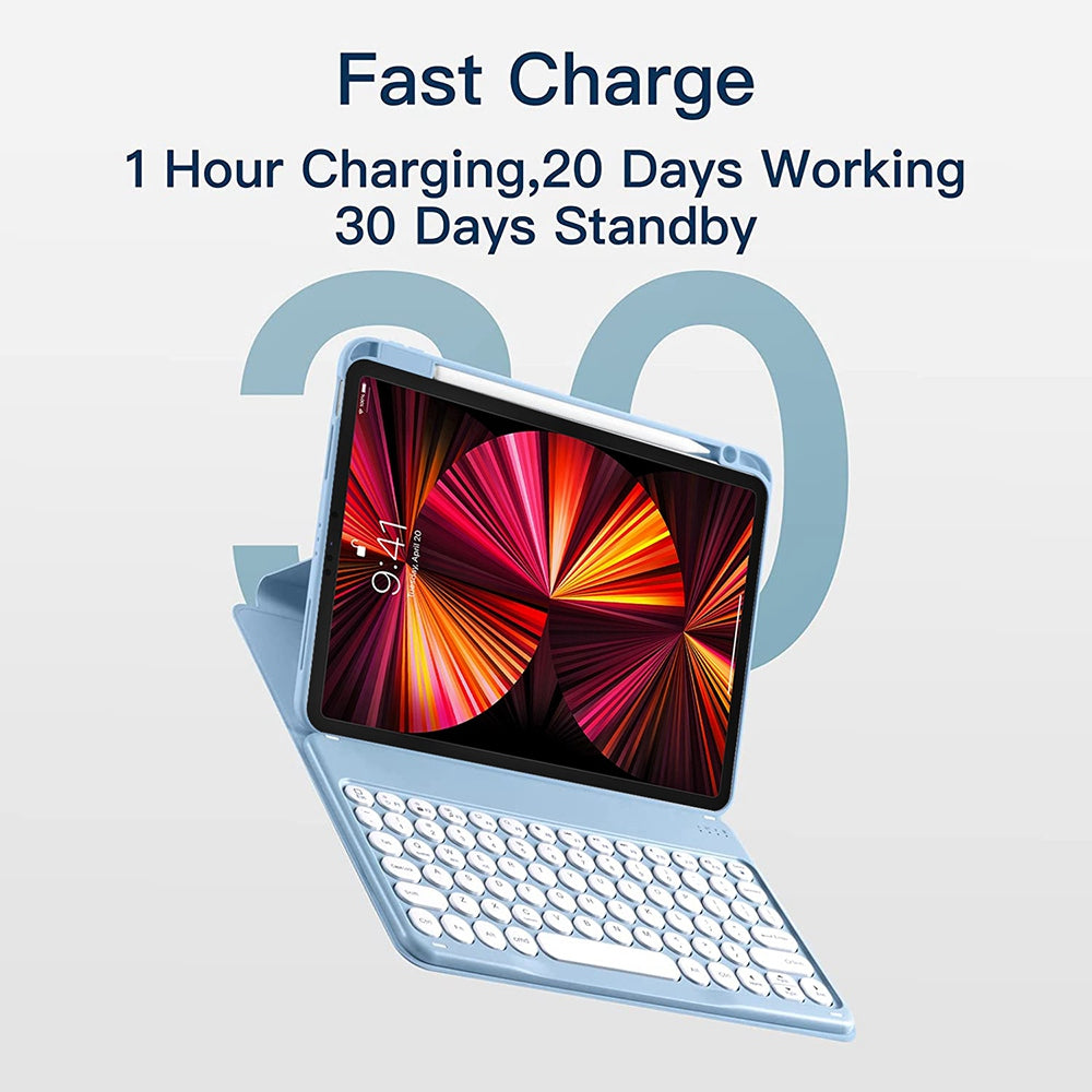 For iPad Air (2020)/(2022)/iPad Pro 11-inch (2018)/(2020)/(2021), X3 Round Keys Bluetooth Keyboard with Dual Mode Mouse + Rotating Stand Protective Case