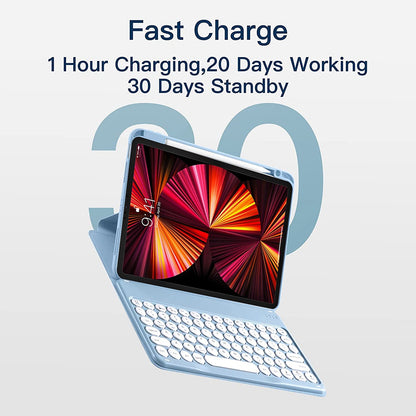 For iPad Air (2020)/(2022)/iPad Pro 11-inch (2018)/(2020)/(2021), X3 Round Keys Bluetooth Keyboard with Dual Mode Mouse + Rotating Stand Protective Case