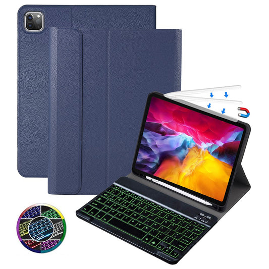For iPad Pro 11-inch (2018)/(2020)/(2021) Detachable Bluetooth Keyboard Case with 7-Color Backlit Litchi Texture Anti-Drop Protective Case