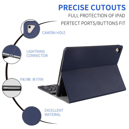 For iPad 9.7-inch (2017)/(2018)/Pro 9.7 inch (2016)/Air 2/Air (2013) Portable Bluetooth Keyboard with 7-Color Backlit + Litchi Texture Anti-Drop Protective Case