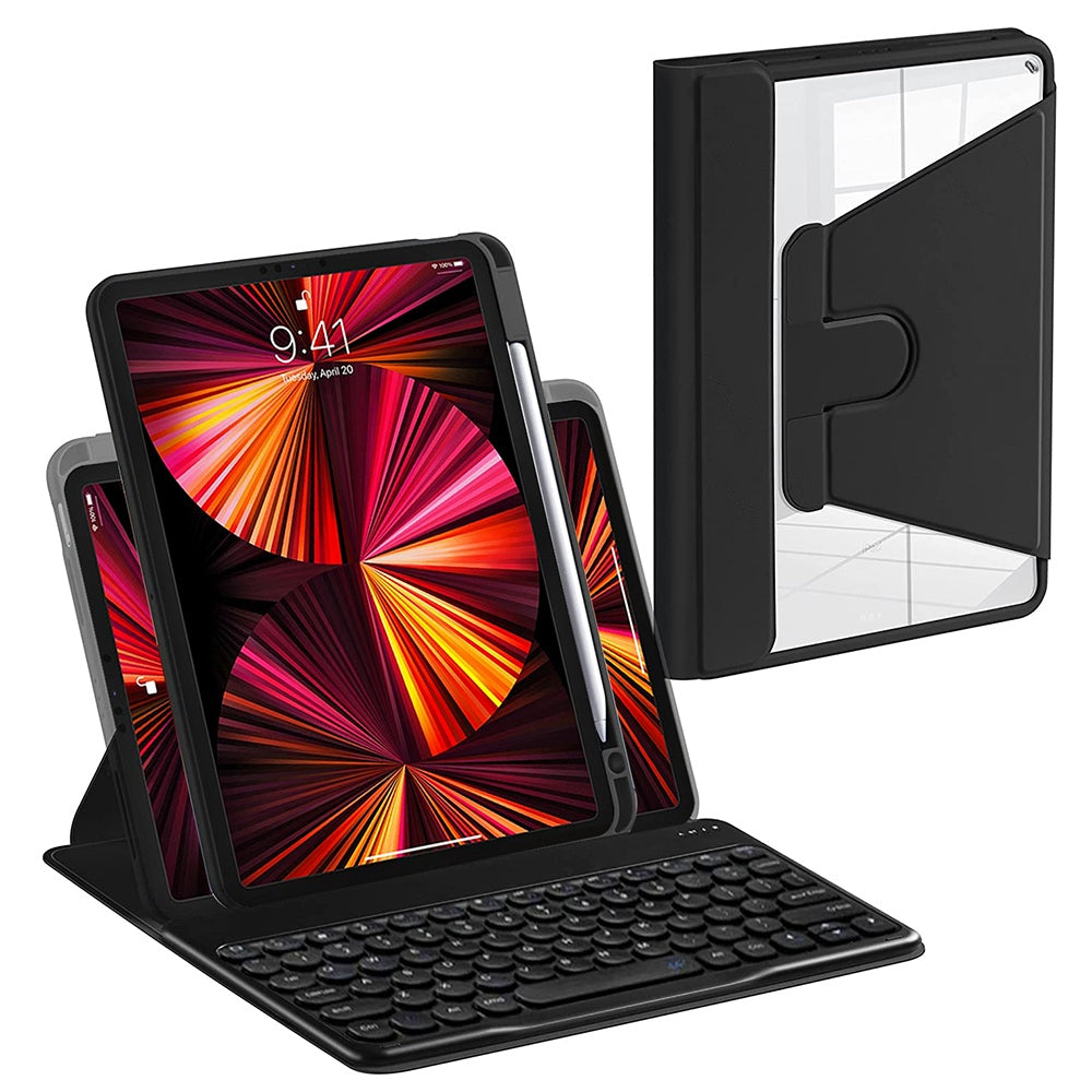 For iPad Air (2022)/(2020)/iPad Pro 11-inch (2021)/(2020)/(2018) PU Leather 360-degree Rotating Stand Protective Cover with X3 Round Keys Bluetooth Keyboard