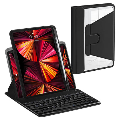 For iPad Air (2022)/(2020)/iPad Pro 11-inch (2021)/(2020)/(2018) PU Leather 360-degree Rotating Stand Protective Cover with X3 Round Keys Bluetooth Keyboard