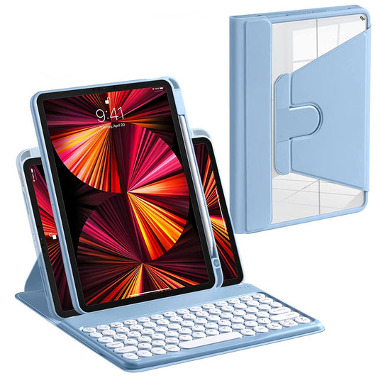 For iPad Air (2022)/(2020)/iPad Pro 11-inch (2021)/(2020)/(2018) PU Leather 360-degree Rotating Stand Protective Cover with X3 Round Keys Bluetooth Keyboard