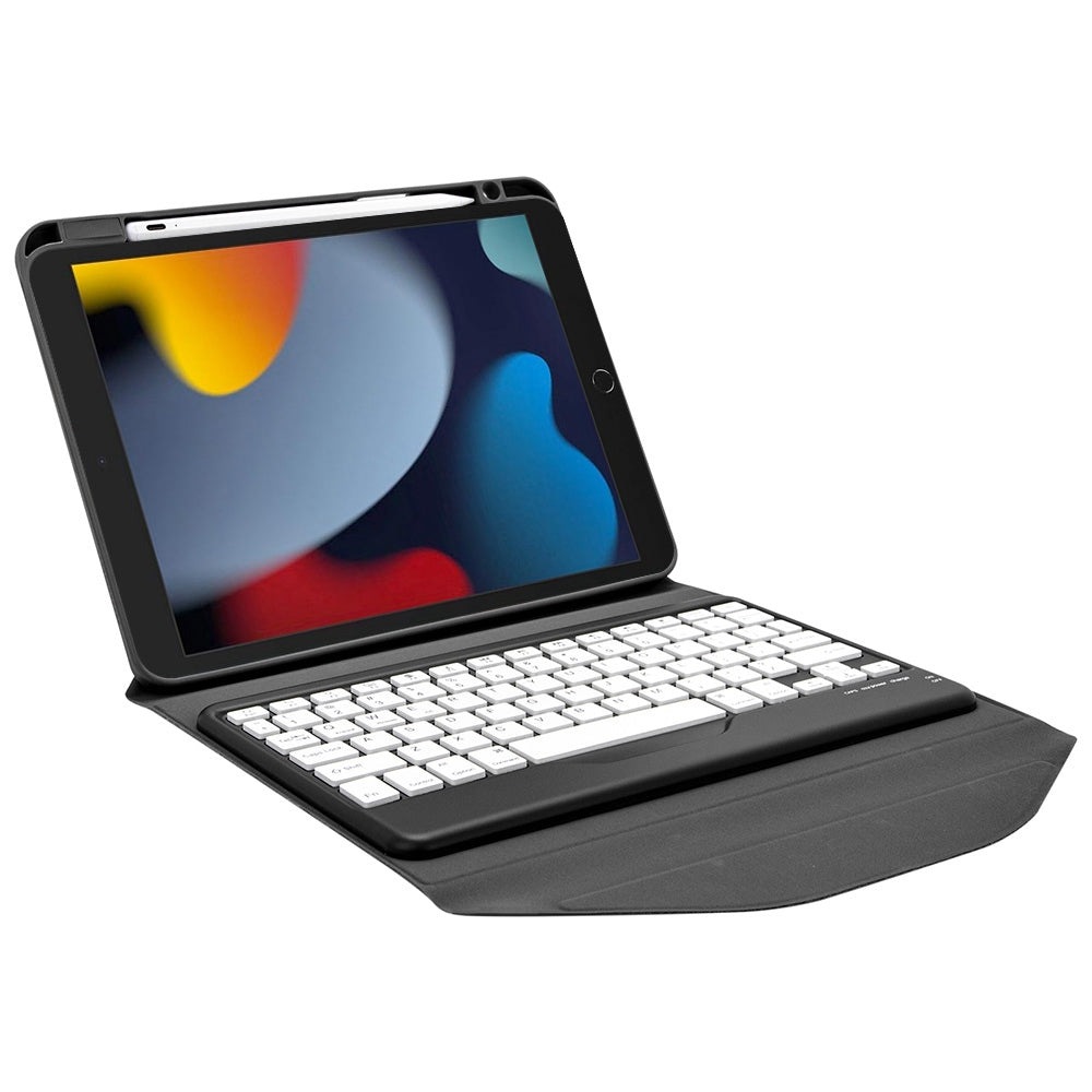 Z102B for iPad 10.2 (2021)/(2020)/(2019) Bluetooth Keyboard Leather Protective Cover + Transparent Back Case with Triangle Stand and Built-in Pen Slot