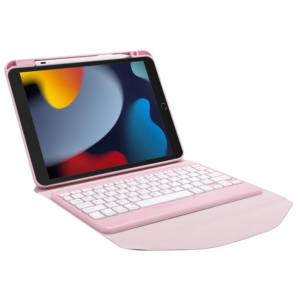 Z102B for iPad 10.2 (2021)/(2020)/(2019) Bluetooth Keyboard Leather Protective Cover + Transparent Back Case with Triangle Stand and Built-in Pen Slot