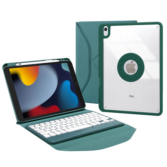 Z102B for iPad 10.2 (2021)/(2020)/(2019) Bluetooth Keyboard Leather Protective Cover + Transparent Back Case with Triangle Stand and Built-in Pen Slot