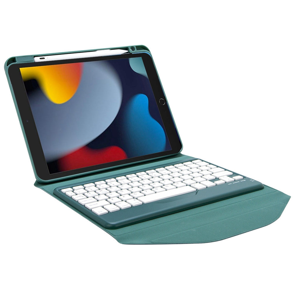 Z102B for iPad 10.2 (2021)/(2020)/(2019) Bluetooth Keyboard Leather Protective Cover + Transparent Back Case with Triangle Stand and Built-in Pen Slot