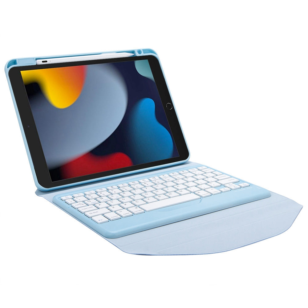 Z102B for iPad 10.2 (2021)/(2020)/(2019) Bluetooth Keyboard Leather Protective Cover + Transparent Back Case with Triangle Stand and Built-in Pen Slot