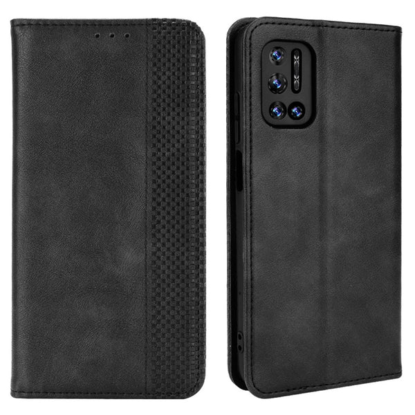Magnetic Auto-absorbed Well-Protected Vintage Style Leather Wallet Design Phone Case Cover with Stand for Doogee N40 Pro