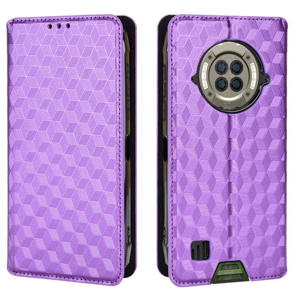 For Doogee S96 Pro Imprinted Rhombus PU Leather Case Magnetic Absorption Wallet Stand Shockproof Flip Cover