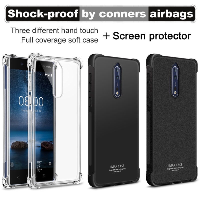 IMAK Smooth Feel Airbag Shockproof TPU Shell + Anti-explosion Screen Film for Nokia 8