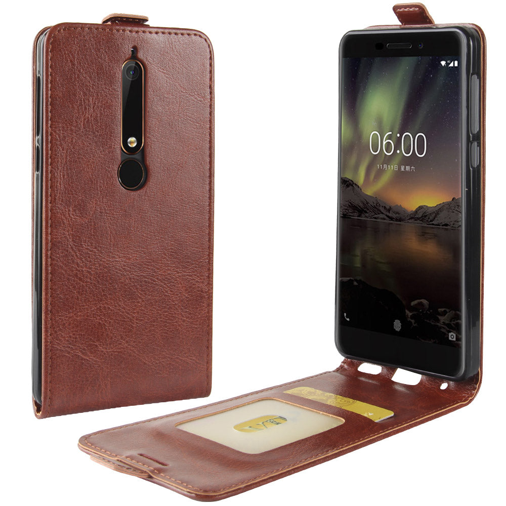 Crazy Horse Vertical Leather Card Holder Case for Nokia 6.1 (5.5-inch)
