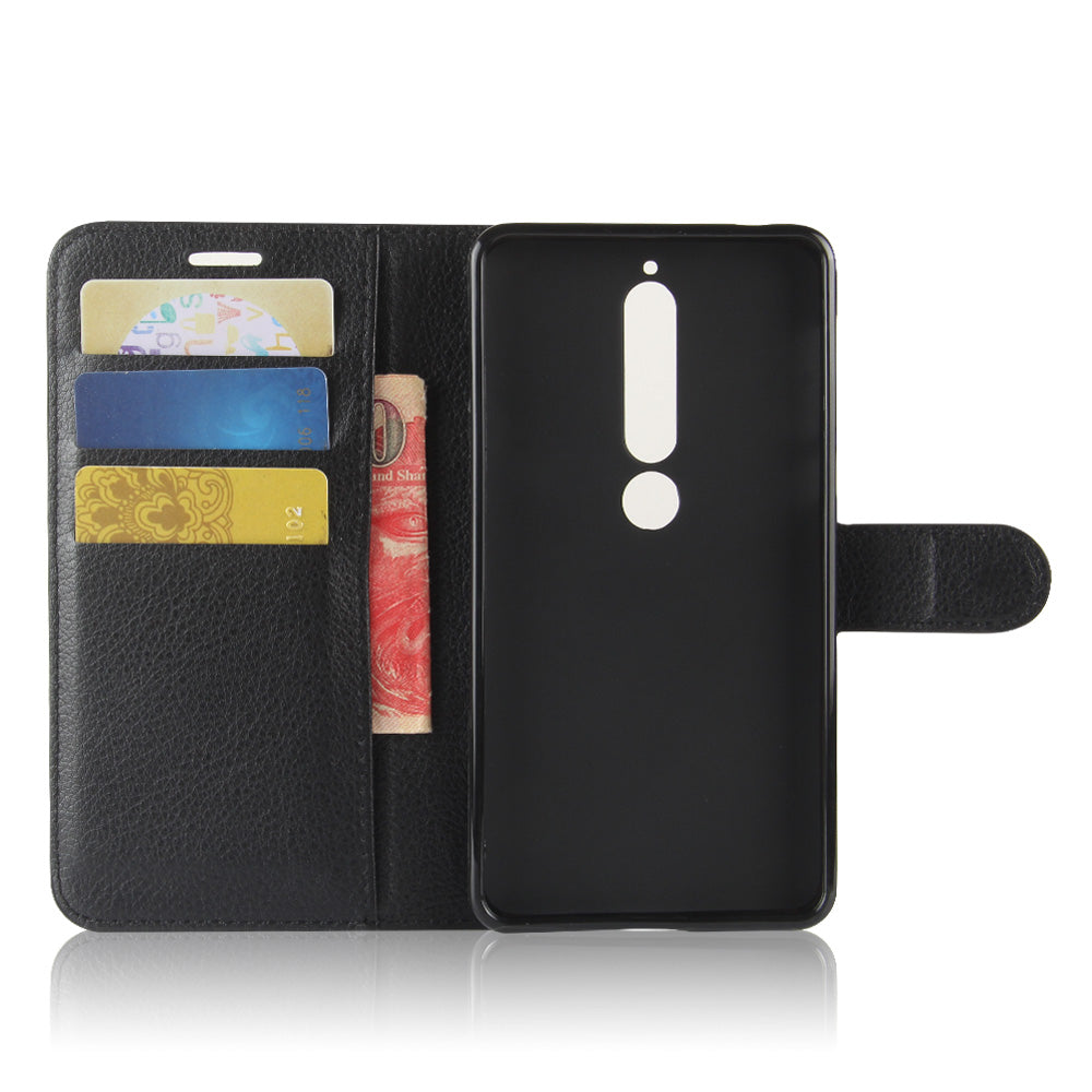 Litchi Texture PU Leather Wallet Stand Mobile Phone Shell for Nokia 6.1 (5.5-inch)
